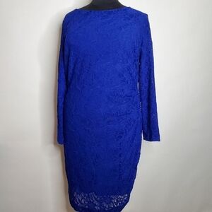 Lauren Ralph Lauren Lace Dress Size 22W V-Back Long Sleeve Stretch Party Gala